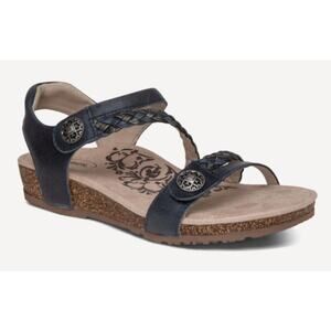 Aetrex Jillian Braided Quarter Strap Sandals Sz 8.5 Navy Leather Slingback Flat